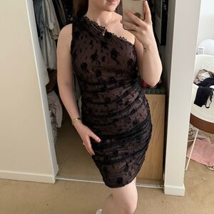 BCBG Black One-Shoulder Lace Dress